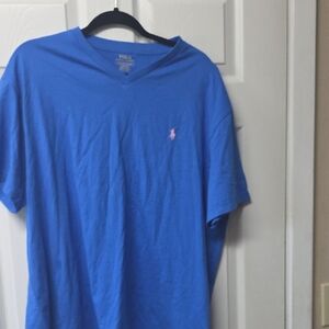 Polo by Ralph Lauren Men's Blue V-Neck Polo Shirt